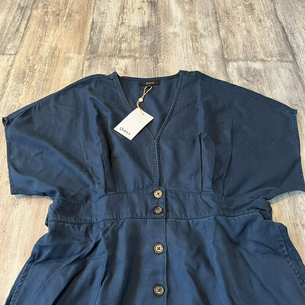 NWT! Quince Vintage Wash Tencel Button Front Dress, Midnight Blue, Size Large - Picture 4 of 13